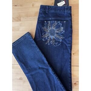 Paul & Shark Stretch Women’s Denim Jeans Size 42/8 Swarovski Flower On Pocket